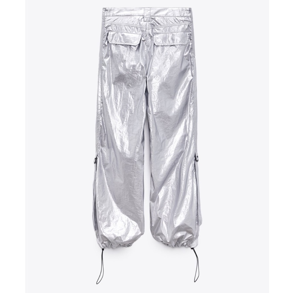 NWT Zara shiny cargo pants silver - Picture 5 of 5